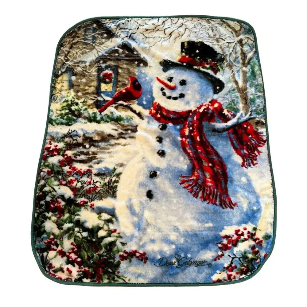 Dona Gelsinger Blanket Throw Plush Snowman & Feathered Friends 50x60 Northwest